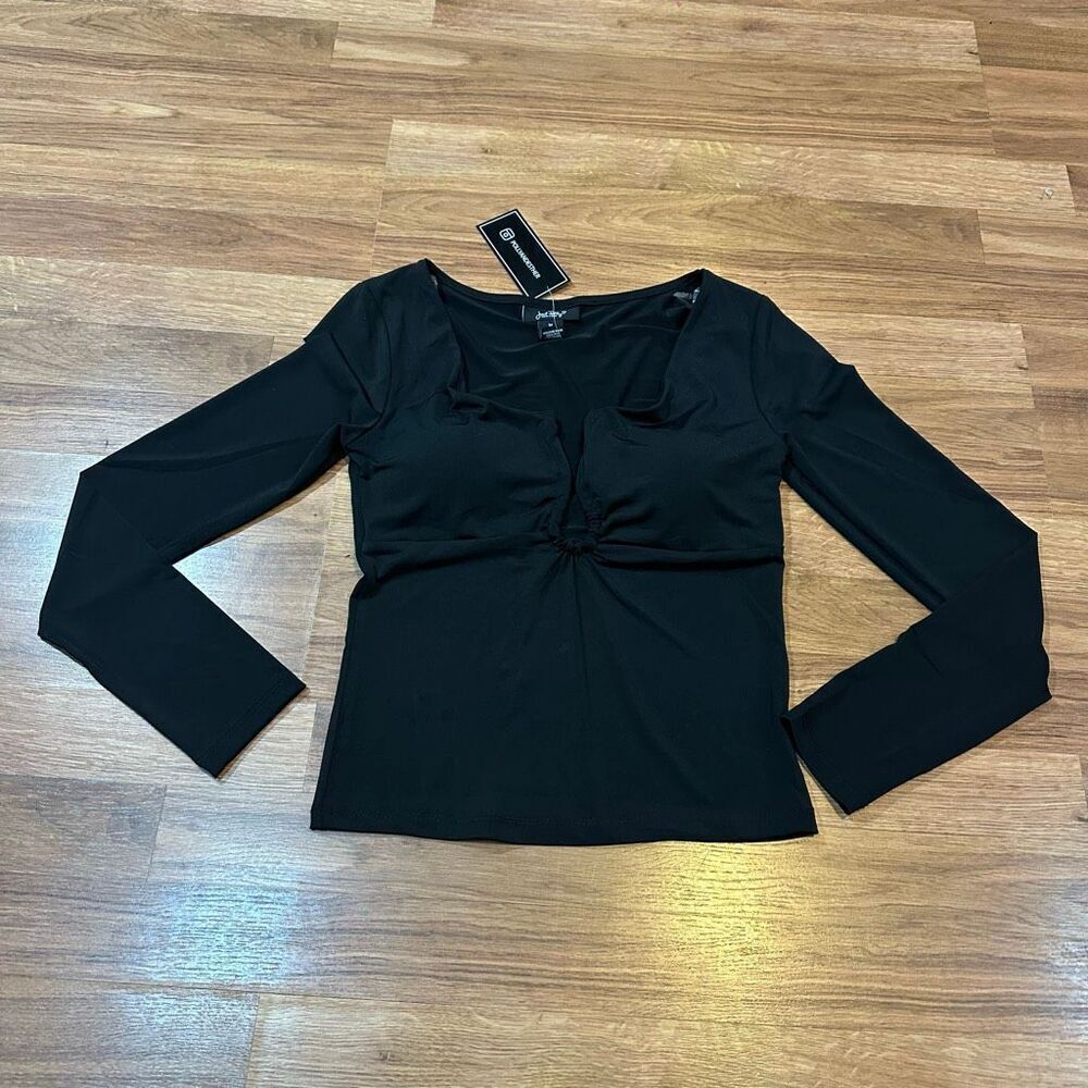 Just Polly New York Long-Sleeve Crop Top Black | women Size Medium
